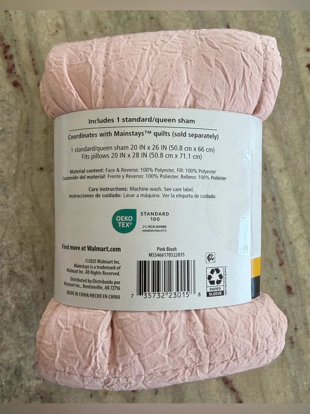 Mainstays Crinkle Sham Pair - Light Pink